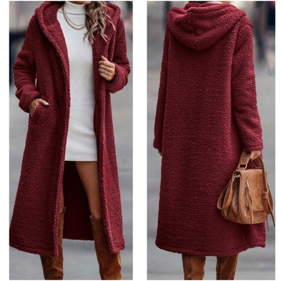 Cozy Teddy Button Hoodie Oversized Long Jacket Coat - Picture 2 of 9